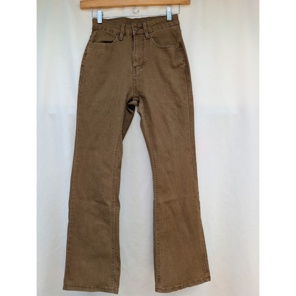 Road Markings YB3030 Brown High Waisted Flare Leg Denim Jeans Womens Size S